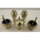 WALKER & HALL A VICTORIAN FIVE PIECE SILVER CONDIMENT SET each of pedestal form, comprising; 2 two-