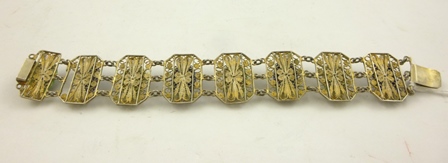 AN EGYPTIAN REVIVAL SILVER BRACELET, a large old Scarab mounted in silver coloured metal and a - Image 7 of 7