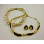 TRIFARI A DOUBLE ROPE PASTE PEARL NECKLACE, and enamel (black) NECKLACE and EARRINGS