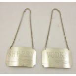 BRITISH AIRWAYS TWO SILVER "CONCORDE" DECANTER LABELS "Sherry" and "Vodka" with hammered curb