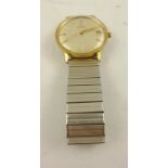 A GENTLEMAN'S OMEGA AUTOMATIC DATE WRIST WATCH, gold plated part case, baton markers, watch no.