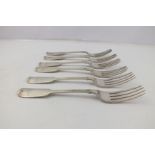 ELIZABETH EATON A SET OF SIX SILVER FIDDLE PATTERN DINNER FORKS, London 1846, 461g.