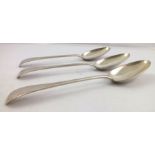 WILLIAM CHAWNER II A SET OF THREE SILVER TABLESPOONS, London 1827, 196g.