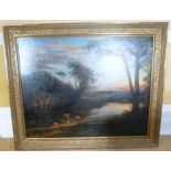 19TH CENTURY EUROPEAN SCHOOL "Rural Idyll", an extensive sunset landscape with cottage and