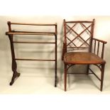 IN THE MANNER OF WILLIAM MORRIS A 19TH CENTURY BAMBOO STYLE TURNED ARMCHAIR, having lattice back and