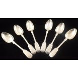 A SET OF SIX SILVER FIDDLE PATTERN TEASPOONS, London 1843, 186g.