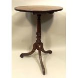 A PART 19TH CENTURY OCCASIONAL TABLE, having plain circular top mounted on a ring turned column with