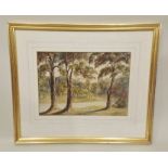 H** DOLAND-HULKE Mature trees by a road way with distant Chateau, Pencil and colour wash, signed, 20