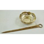 FRANCIS HOWARD A SILVER MEAT SKEWER, Sheffield 1967, 56g and a silver PIN DISH with pierced