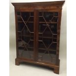 A 20TH CENTURY GEORGIAN STYLE MAHOGANY DISPLAY CABINET having moulded and cushion dentil pediment