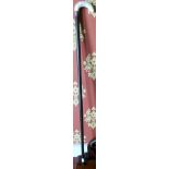 A LATE 19TH CENTURY GENTLEMAN'S EBONY WALKING CANE with ivory handle carved with turtle decoration