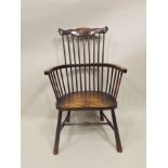 AN EARLY 20TH CENTURY WINDSOR STYLE STICK BACK CHAIR (trader's sample/childs type) having a