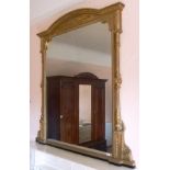 A 19TH CENTURY GILT FRAMED OVERMANTEL MIRROR, Regency inspired bell husk and floral decoration,