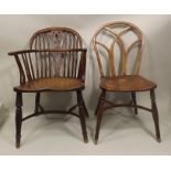 A LATE 19TH CENTURY LOW COMB AND PIERCED SPLAT BACK PROVINCIAL OPEN ARMCHAIR yew wood hoop and arms,