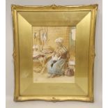 WILLIAM LUCAS An English fish market Jersey, an elderly seated lady, one young, the other of