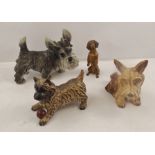 A SYLVAC WESTIE in brown, a ROSENTHAL PORCELAIN HOUND and two other earthenware TERRIERS