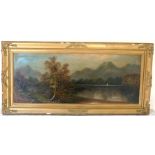 LATE 19TH CENTURY SCHOOL A study of a lakeland scene, an Oil on canvas, 43cm x 111cm in gilt frames