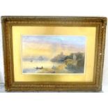 19TH CENTURY EUROPEAN SCHOOL Coastal Scene with distant sail boats, Watercolour painting, 25 x