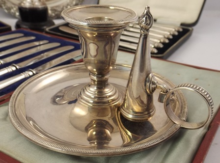 A SET OF SIX SILVER TEASPOONS, cased, together with two sets of six silver handled TEA KNIVES, - Image 2 of 7