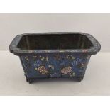 A LATE 19TH CENTURY CHINESE CLOISONNE PLANTER of rectangular form, blue ground with floral