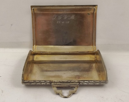 A 1920's/30's CIGARETTE CASE probably French, silver coloured metal and malachite mounted, having - Image 2 of 4