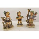 THREE GOEBEL HUMMEL FIGURES, Little Goat Herder, Accordion Boy and Boy on a bough, 15cm high