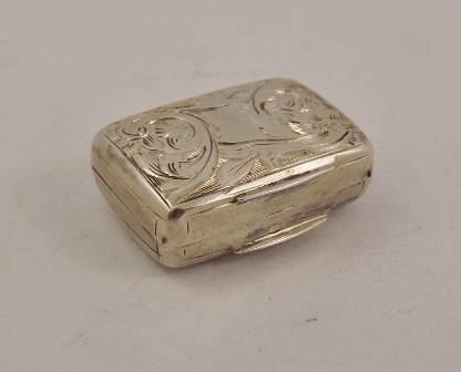 FRANCIS CLARK A MID 19TH CENTURY SILVER VINAIGRETTE having thistle chased decoration, gilded