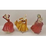 A COLLECTION OF THREE ROYAL DOULTON BONE CHINA FIGURES, "Autumn Breezes" HN1934, "Katrina" HN2327