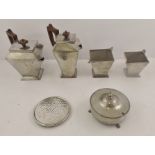 A "CRAFTSMAN PEWTER" FOUR PIECE TEASET of hammered Arts and Crafts design, together with a pewter