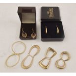 A SELECTION OF SIX PAIRS OF GOLD COLOURED METAL and 9CT GOLD EARRINGS