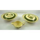 SUSIE COOPER A PAIR OF EARTHENWARE VEGETABLE TUREENS WITH LIDS and a GRAVY BOAT, each having green