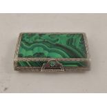 A 1920's/30's CIGARETTE CASE probably French, silver coloured metal and malachite mounted, having