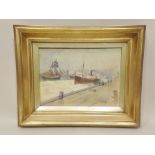 HARRY DORR A steamer coming along a jetty with sailing boats beyond, watercolour, signed and dated