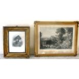 FOUR LATE 19TH CENTURY BLACK AND WHITE ENGRAVINGS in various gilt gesso frames