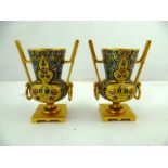 A PAIR OF CLASSICAL REVIVAL GILDED CHAMPLEVE VASES of thistle form with folded upright handles