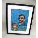 AFTER VAN GOGH "Drinking Heineken", a framed print, caricature of a man drinking Heineken, published