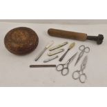 A COLLECTION OF VANITY AND NEEDLEWORK ITEMS includes; a pair of bright cut steel scissors, a