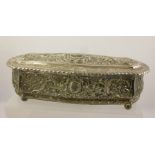 A LARGE WMF SILVER PLATED CASKET, repousse decorated, with hinged cover, raised on ball feet, 35cm x