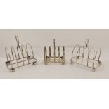 THREE SILVER TOAST RACKS, Birmingham 1906, Sheffield 1937 and Birmingham 1968, total weight 264g