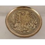 A SILVER PLATED TAZZA in the manner of Elkington, raised classical design figures within an