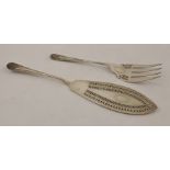 NATHAN & HAYES A PAIR OF SILVER FISH SERVERS having bright cut and pierced blade and tines,