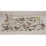 TWO BOXES OF SILVER PLATED SERVING PIECES, including cutlery etc.