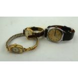 AN EARLY TO MID 20TH CENTURY "CLIMAX" WRIST WATCH having leather strap, together with a 9CT GOLD