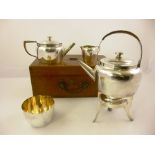 CHRISTOPHER DRESSER (1834-1904) A SILVER PLATED CAMPAIGN/PICNIC TEA MAKING SET manufactured by Hukin