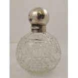 JAMES DIXON & SONS A SILVER MOUNTED CUT GLASS SCENT BOTTLE, having plain cover with stopper,