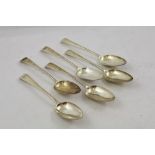 A MATCHED SET OF SIX GEORGE III SILVER TABLE SPOONS comprising four by William Eley and William