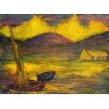 ISHERWOOD. Framed, bears name, 20th Century oil on canvas, loch scene showing moored boats,