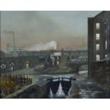 STEVEN SCHOLES (b.1952) Framed, signed, oil on board, 2015, Northern School, titled verso, 'The Lock