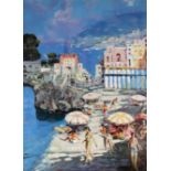 MARIO SANZONE (b.1946) Two framed, signed, oils on canvas, Contemporary Italian coastal scenes,