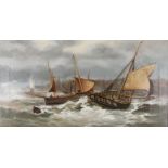 Framed, indistinctly signed, oil on canvas, stormy maritime scene, showing a French Crabber and